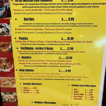 Two Brothers One Grill - sample menu page - Mexican Near Me - Bartow, Florida