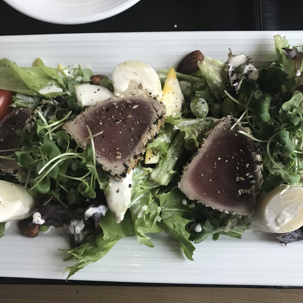 Gazette Restaurant - Sesame crusted ahi tuna -mango -hearts of palm -tatsoi-baby mesclun-avocado smoked almond -sesame vinaigrette — $22.00 - Tapas/Small Plates Near Me - Montreal, Quebec Gazette Restaurant - Sesame crusted ahi tuna -mango -hearts of palm -tatsoi-baby mesclun-avocado smoked almond -sesame vinaigrette — $22.00 - Tapas/Small Plates Near Me - Montreal, Quebec