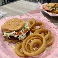 Second Time Around Bar & Grill - Brisket Burger with Onion Rings