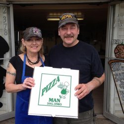 Pizza Man - Gayle & Herb with a Pizza Box