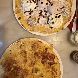Dutch Pancake and Pancake with Bacon, Cheese, & Mushrooms. Dutch Pancake and Pancake with Bacon, Cheese, & Mushrooms.