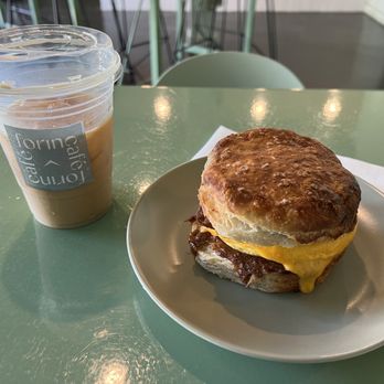 Forin - Killer breakfast sandwich! Bacon, egg, and cheese on a huge, fluffy biscuit! So good! - Cafes Near Me - Philadelphia, Pennsylvania