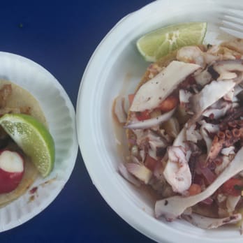 Mariscos La Costa - Ceviche tostada with shrimp and octopus plus pastor taco - Mexican Near Me - Oakland, California Mariscos La Costa - Ceviche tostada with shrimp and octopus plus pastor taco - Mexican Near Me - Oakland, California