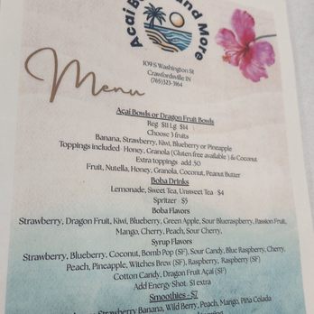 Acai Bowls and More - Menu - Juice Bars & Smoothies Near Me - Crawfordsville, Indiana Acai Bowls and More - Menu - Juice Bars & Smoothies Near Me - Crawfordsville, Indiana