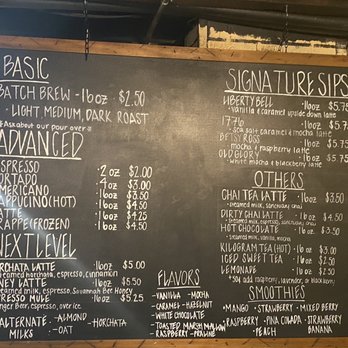 Bunker Cafe - the menu and prices on the chalkboard - Coffee & Tea Near Me - Savannah, Georgia