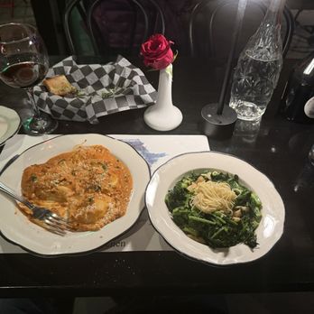 Nittis Italian Restaurant in Hell's Kitchen - Lobster ravioli Angel, hair pasta, and garlic with broccoli amazing and a great bottle of wine - Italian Near Me - New York, New York Nittis Italian Restaurant in Hell's Kitchen - Lobster ravioli Angel, hair pasta, and garlic with broccoli amazing and a great bottle of wine - Italian Near Me - New York, New York