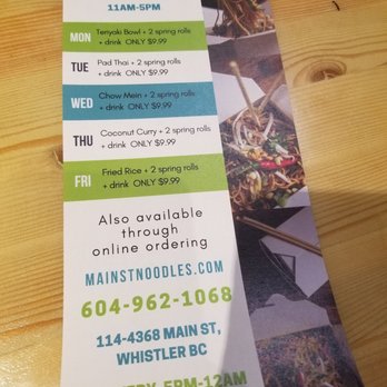 Main Street Noodles - Lunch specials @ Main Street Noodles - Noodles Near Me - Whistler, British Columbia Main Street Noodles - Lunch specials @ Main Street Noodles - Noodles Near Me - Whistler, British Columbia