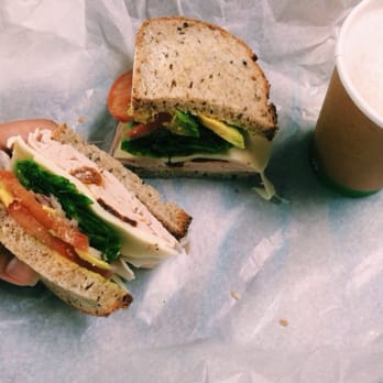 Cafe 160 - #5 Turkey, mayo, lettuce, red onions, sun dried tomatoes, tomatoes, provolone, no cranberry sauce sub avo. And a latte - Breakfast & Brunch Near Me - San Diego, California