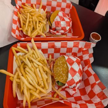 No Idea Burger Joint - Good Morning ATL & fries (back) and Southern Charm & fries (front) - Burgers Near Me - Norcross, Georgia No Idea Burger Joint - Good Morning ATL & fries (back) and Southern Charm & fries (front) - Burgers Near Me - Norcross, Georgia