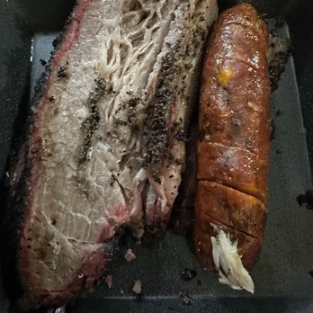 Killen's Barbecue - My dinner: moist brisket and jalapeño cheese sausage - Barbeque Near Me - Cypress, Texas