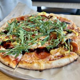 2 Toppings--but with arugula and balsamic glaze finishes. My wife's pick.