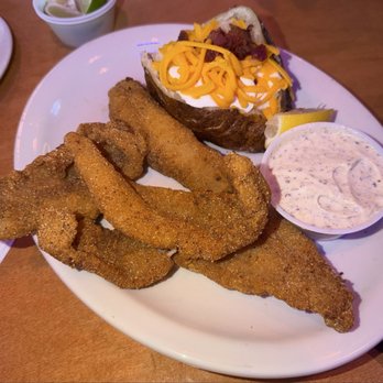 Texas Roadhouse - 4 pc Fried Catfish with a Loaded Baked Potato - Steakhouses Near Me - Cypress, Texas Texas Roadhouse - 4 pc Fried Catfish with a Loaded Baked Potato - Steakhouses Near Me - Cypress, Texas