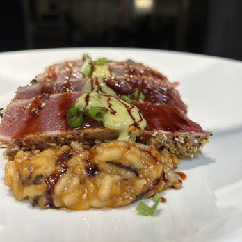Dua Mediterranean Kitchen - Tuna steak over roasted tomato risotto... - Mediterranean Near Me - Bryn Mawr, Pennsylvania Dua Mediterranean Kitchen - Tuna steak over roasted tomato risotto... - Mediterranean Near Me - Bryn Mawr, Pennsylvania