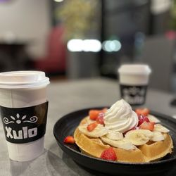 Xulo Coffee Bar - Banana Strawberry Waffle & Lattes