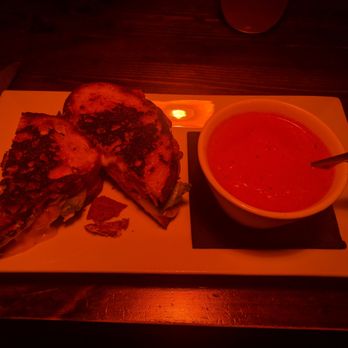 The Committed Pig - Garlic avocado grilled cheese with shaved ham and tomato soup. - American Near Me - Summit, New Jersey
