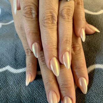 Spring Nail Spa 2 - Nails by Ryan [acrylic, almond shaped, nude base with chrome] - Nail Salons Near Me - Folsom, California