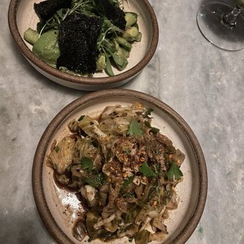 Choy - Smashed cucumbers (left) and sichuan spiced cabbage (right) - Chinese Near Me - Nashville, Tennessee