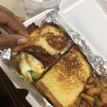 Rusty Pot Café - Loaded breakfast sandwich with potatoes!! Nom nom - Breakfast & Brunch Near Me - Inglewood, California