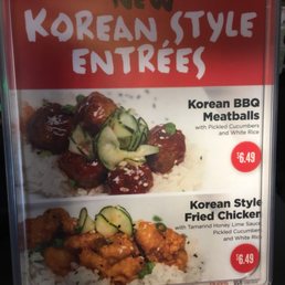 New Korean style entrees, includes KBBQ meatballs with rice and Korean style fried chicken with rice