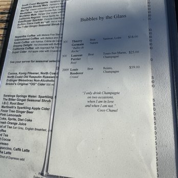 Nepenthe - Bubbles menu 12/22/23 - New American Near Me - Big Sur, California