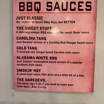 Just Smokin' Barbecue - sauce bar menu - Barbeque Near Me - Lannon, Wisconsin