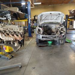 55 Auto Repair - Ford f-550 super duty getting a fresh engine that carries a 3-year 100,000 mile warranty