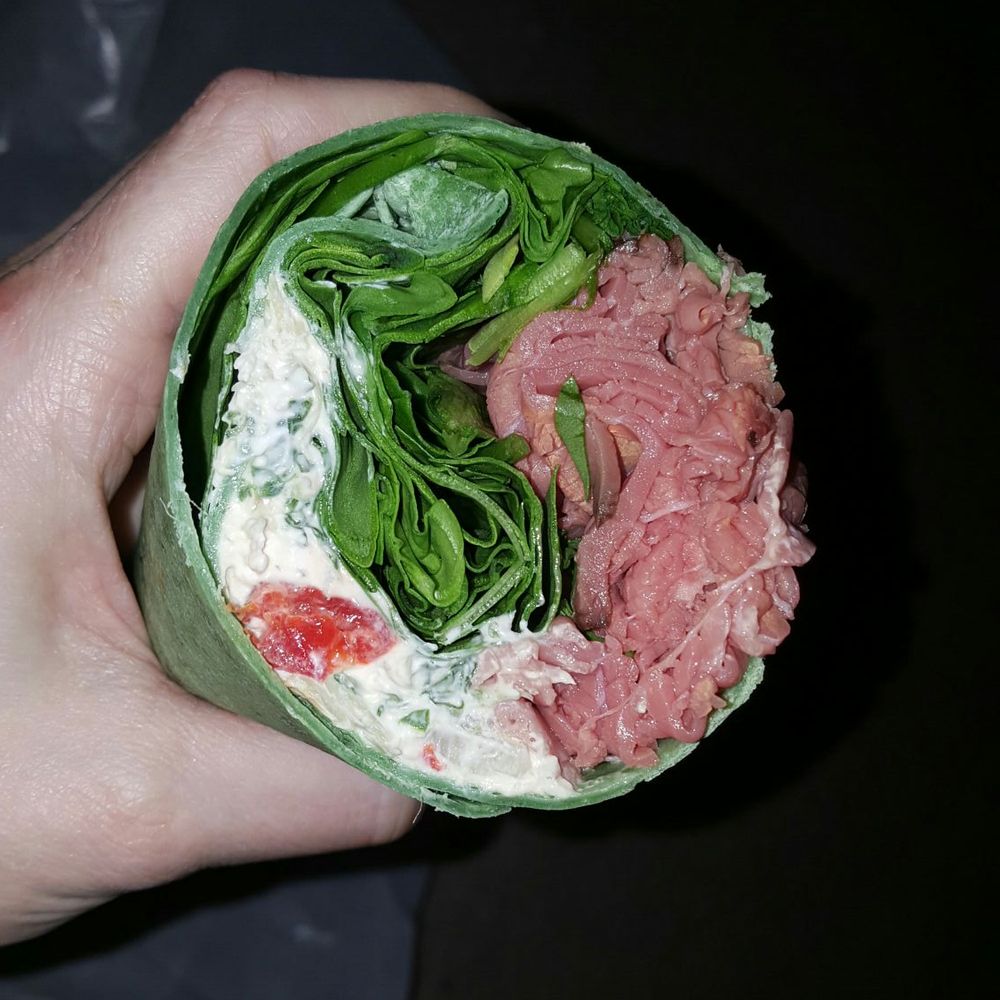 Jerome's Deli - The delicious roast beef wrap. Roast beef, tons of fresh crisp spinach, and artichoke cream cheese in your choice of a wrap. - Delis Near Me - Manchester, New Hampshire Jerome's Deli - The delicious roast beef wrap. Roast beef, tons of fresh crisp spinach, and artichoke cream cheese in your choice of a wrap. - Delis Near Me - Manchester, New Hampshire