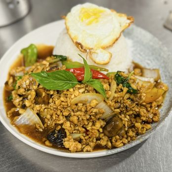 Khantoke Thai - Basil stir-fried over rice - Thai Near Me - Hillsboro, Oregon Khantoke Thai - Basil stir-fried over rice - Thai Near Me - Hillsboro, Oregon