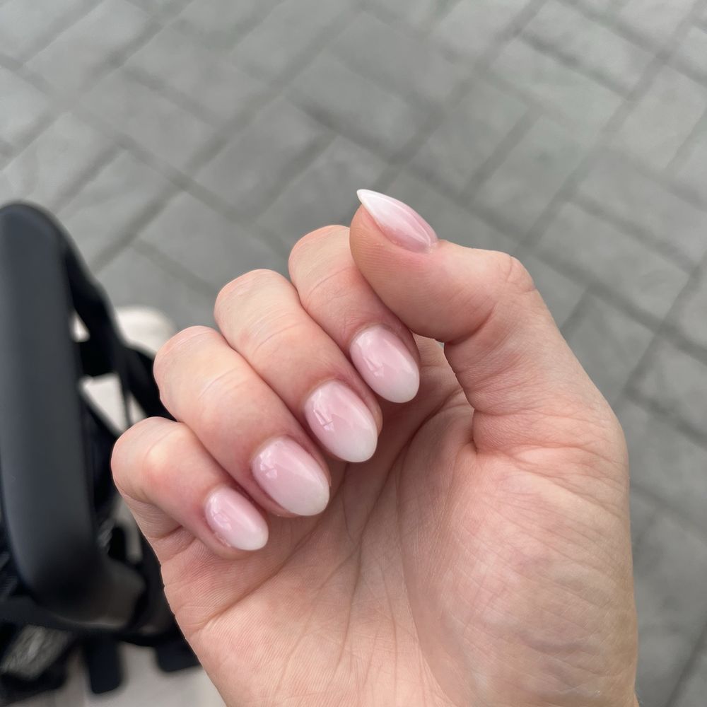 Nail Kitchen - Short almond pink & white ombré, acrylic - Nail Salons Near Me - Cary, North Carolina Nail Kitchen - Short almond pink & white ombré, acrylic - Nail Salons Near Me - Cary, North Carolina
