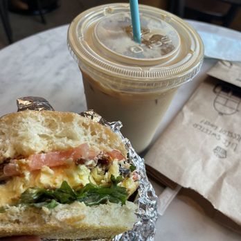 Flour Bakery + Cafe - Breakfast Egg Sandwich iced coffee - Bakeries Near Me - Boston, Massachusetts
