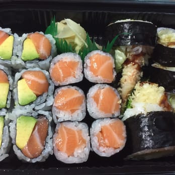 Sakura Grill - $12 three roll lunch special  Salmon avocado, salmon, and shrimp tempura - Sushi Bars Near Me - Burke, Virginia
