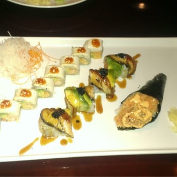 Fusha Sushi Bar - Left to right. Jaguar roll, black dragon roll, and spicy crunchy tuna hand roll. - Sushi Bars Near Me - Parsippany, New Jersey Fusha Sushi Bar - Left to right. Jaguar roll, black dragon roll, and spicy crunchy tuna hand roll. - Sushi Bars Near Me - Parsippany, New Jersey