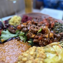 Chercher Ethiopian Restaurant & Mart - Vegan assortment with some kid of beef dish