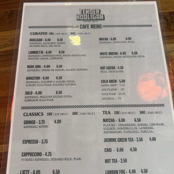 Tender Hooligan - Cafe menu - Themed Cafes Near Me - Chula Vista, California