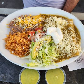 Colimas Mexican Food - 2 Shredded beef Enchiladas Verdes combo with rice and beans - Mexican Near Me - Chula Vista, California Colimas Mexican Food - 2 Shredded beef Enchiladas Verdes combo with rice and beans - Mexican Near Me - Chula Vista, California