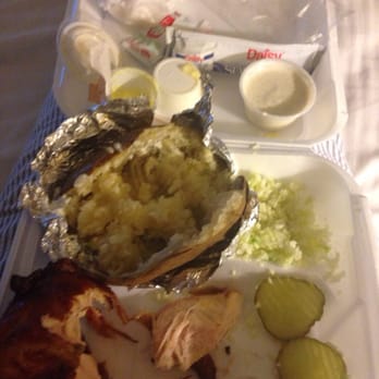Greenbrier Restaurant - Quarter BBQ chicken plate with slaw & baked potato with fixins (half eaten) - Barbeque Near Me - Madison, Alabama