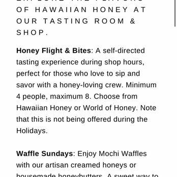 Kailua Honey - To make a reservation for the honey flight (tasting), it says on the website "minimum 4 people" to make a reservation. - Honey Near Me - Kailua, Hawaii Kailua Honey - To make a reservation for the honey flight (tasting), it says on the website "minimum 4 people" to make a reservation. - Honey Near Me - Kailua, Hawaii