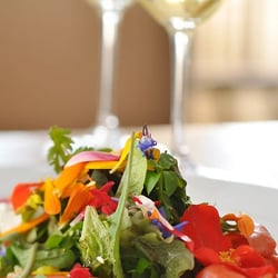 Sooke Harbour House Resort & Hotel - Smoked Salmon salad and Local British Columbia wine