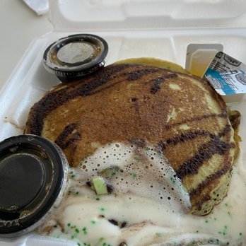 Huntley's Place - St. Patrick's Day Special - Mint Chocolate Pancakes Packed with flavor, my butter melted so looks a little messy - Breakfast & Brunch Near Me - Virginia Beach, Virginia Huntley's Place - St. Patrick's Day Special - Mint Chocolate Pancakes Packed with flavor, my butter melted so looks a little messy - Breakfast & Brunch Near Me - Virginia Beach, Virginia