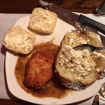 ShoeBooties Cafe - Parmesan crusted pork chop with baked potato, bread and a salad. Wonderful!!! - American Near Me - Murphy, North Carolina ShoeBooties Cafe - Parmesan crusted pork chop with baked potato, bread and a salad. Wonderful!!! - American Near Me - Murphy, North Carolina