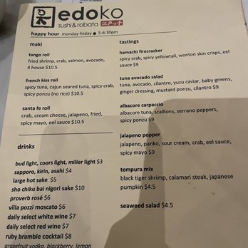 Edoko Sushi & Robata - Happy hour menu - Sushi Bars Near Me - Richardson, Texas Edoko Sushi & Robata - Happy hour menu - Sushi Bars Near Me - Richardson, Texas