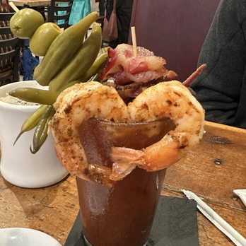 Cafe Fleur De Lis - Bloody Mary with shrimp and bacon. - Coffee & Tea Near Me - New Orleans, Louisiana