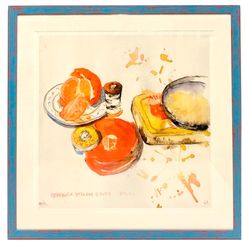 Baas Framing Studio - A juicy orange print is matched with a custom bleu and orange rustic frame. We offer this frame in any color combo you can dream of!