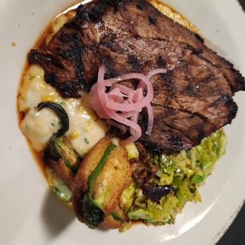 Union Public House - Pork Butt with brussel sprouts and creamed corn. - New American Near Me - Pensacola, Florida
