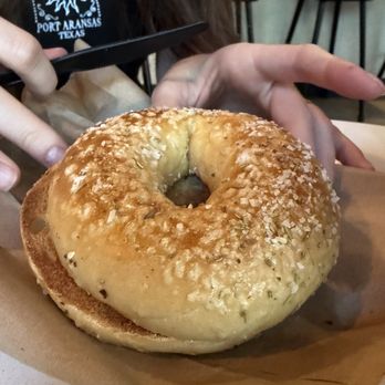 Medici Roasting - Rosemary bagel. Oh. My. Gosh. Medici support other local businesses. This bagel is from Rock Star Bagels. Which apparently, is THE BEST. - Coffee & Tea Near Me - Austin, Texas