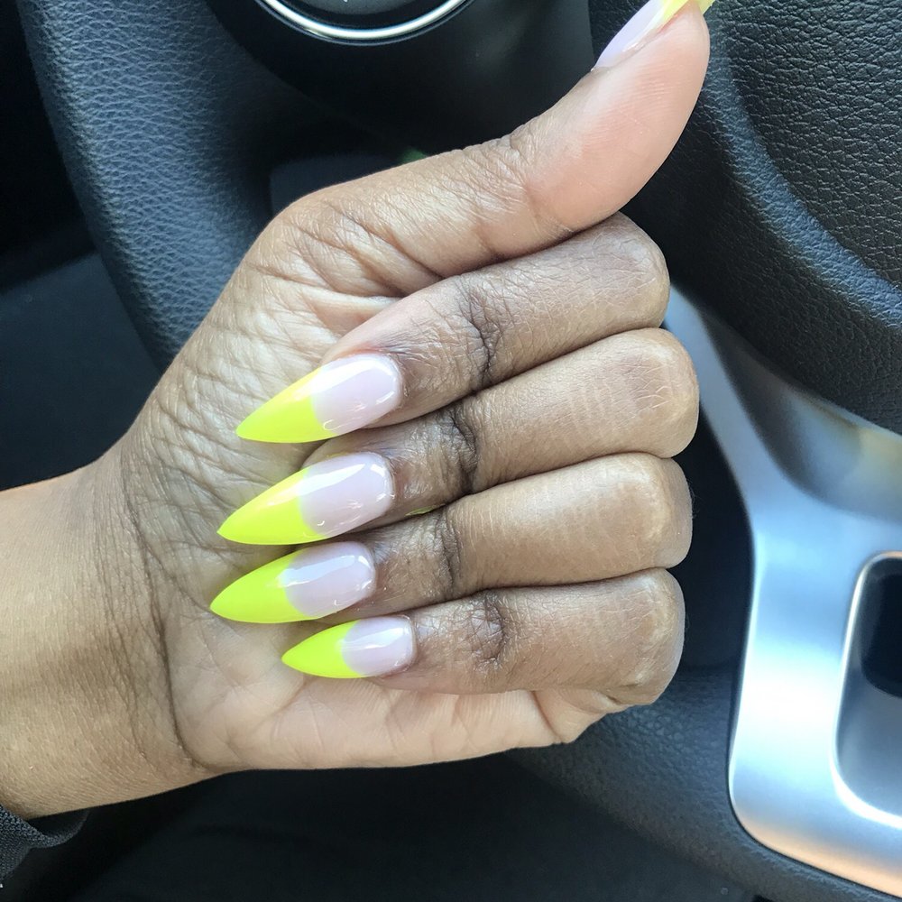 The Nail Lounge - Retro Yellow French + Stiletto Tips by Na - Nail Salons Near Me - Miramar, Florida The Nail Lounge - Retro Yellow French + Stiletto Tips by Na - Nail Salons Near Me - Miramar, Florida