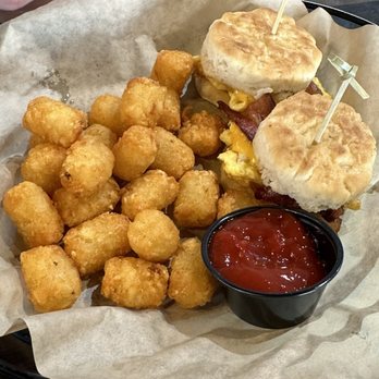 The Brass Tap - Breakfast sliders with tots - Sports Bars Near Me - Belcamp, Maryland