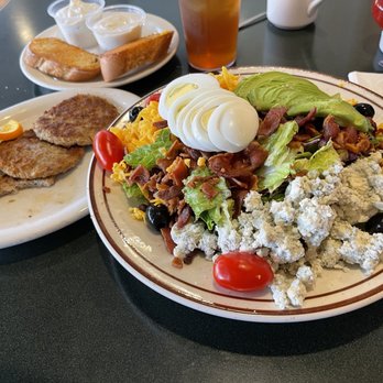 Flappy Jack's Pancake House - Cobb salad with Turkey and Turkey Sausage Patties - Pancakes Near Me - Orange, California
