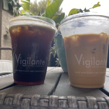 Vigilante Coffee  - Cold Brew and Iced Salted Caramel Latte with Oatmilk - Coffee & Tea Near Me - Oceanside, California