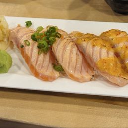 Seared salmon nigiri Seared salmon nigiri